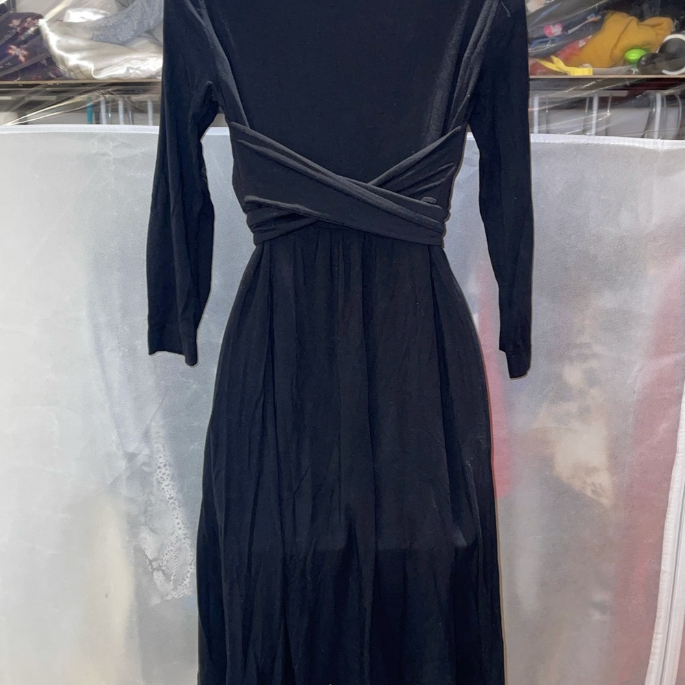 Black Ric Rac Stretch Faux Wrap Dress Medium - Picture 5 of 10